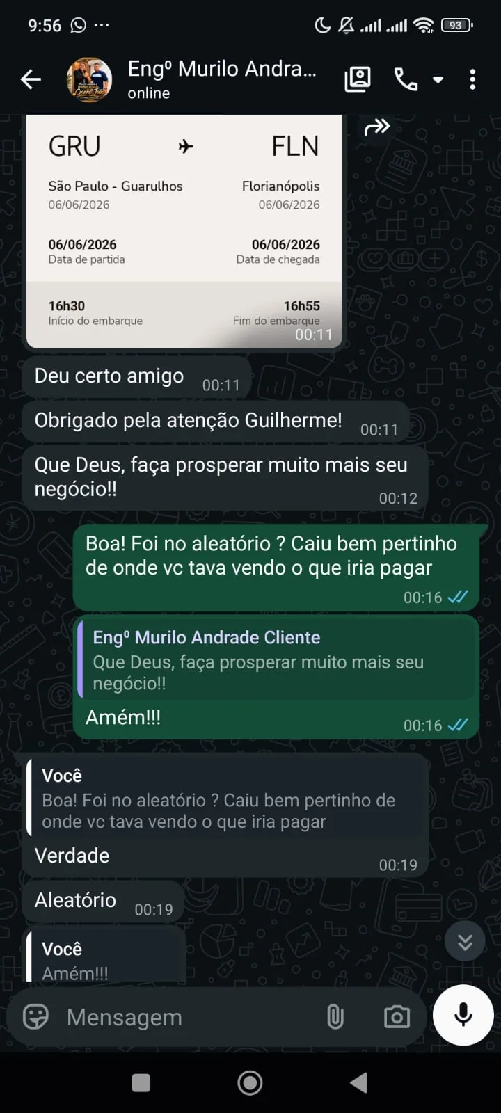 Feedback enviado por Murilo sobre sua experiência com a Você nas Nuvens.