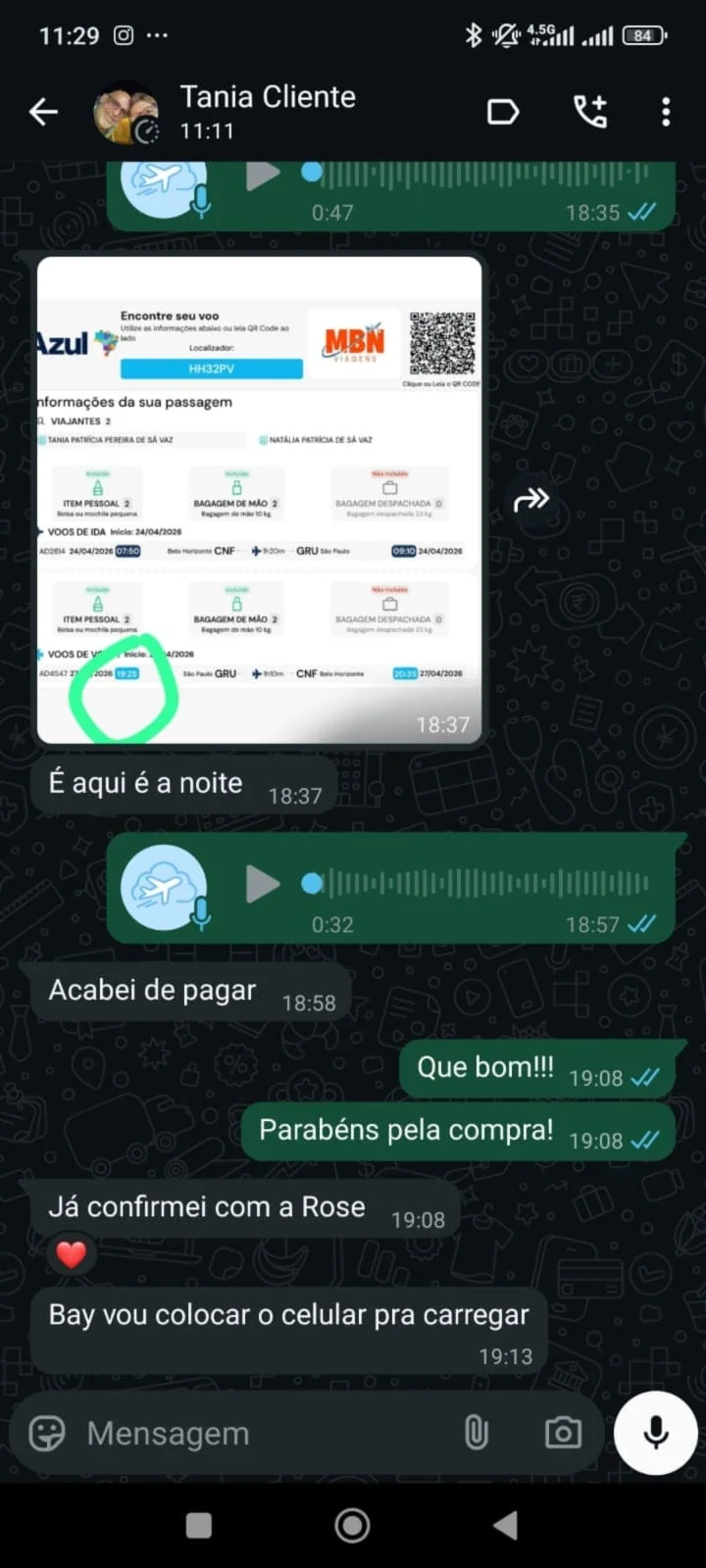 Registro de uma compra de passagem realizada após uma oportunidade compartilhada pela Você nas Nuvens.