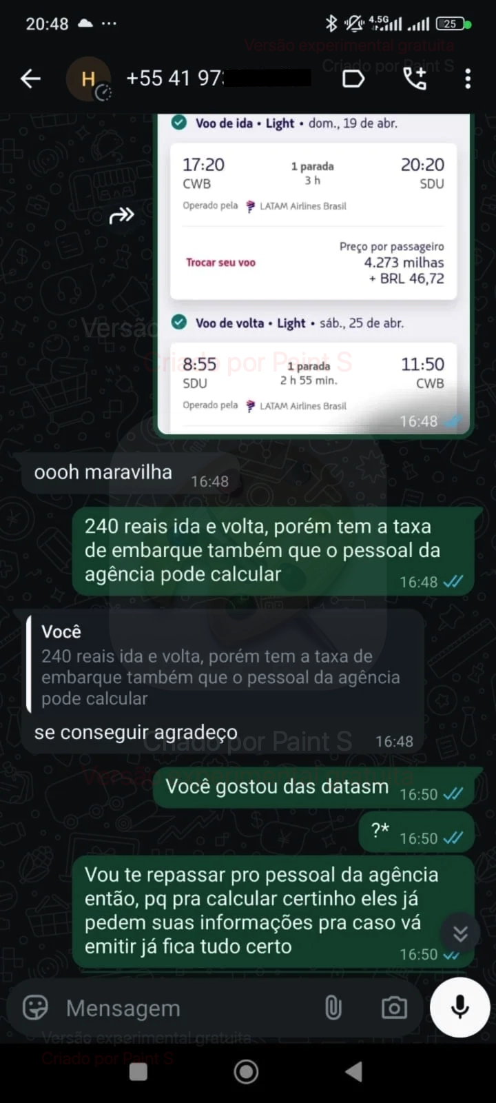Confirmação de compra de passagem encontrada com a Você nas Nuvens.